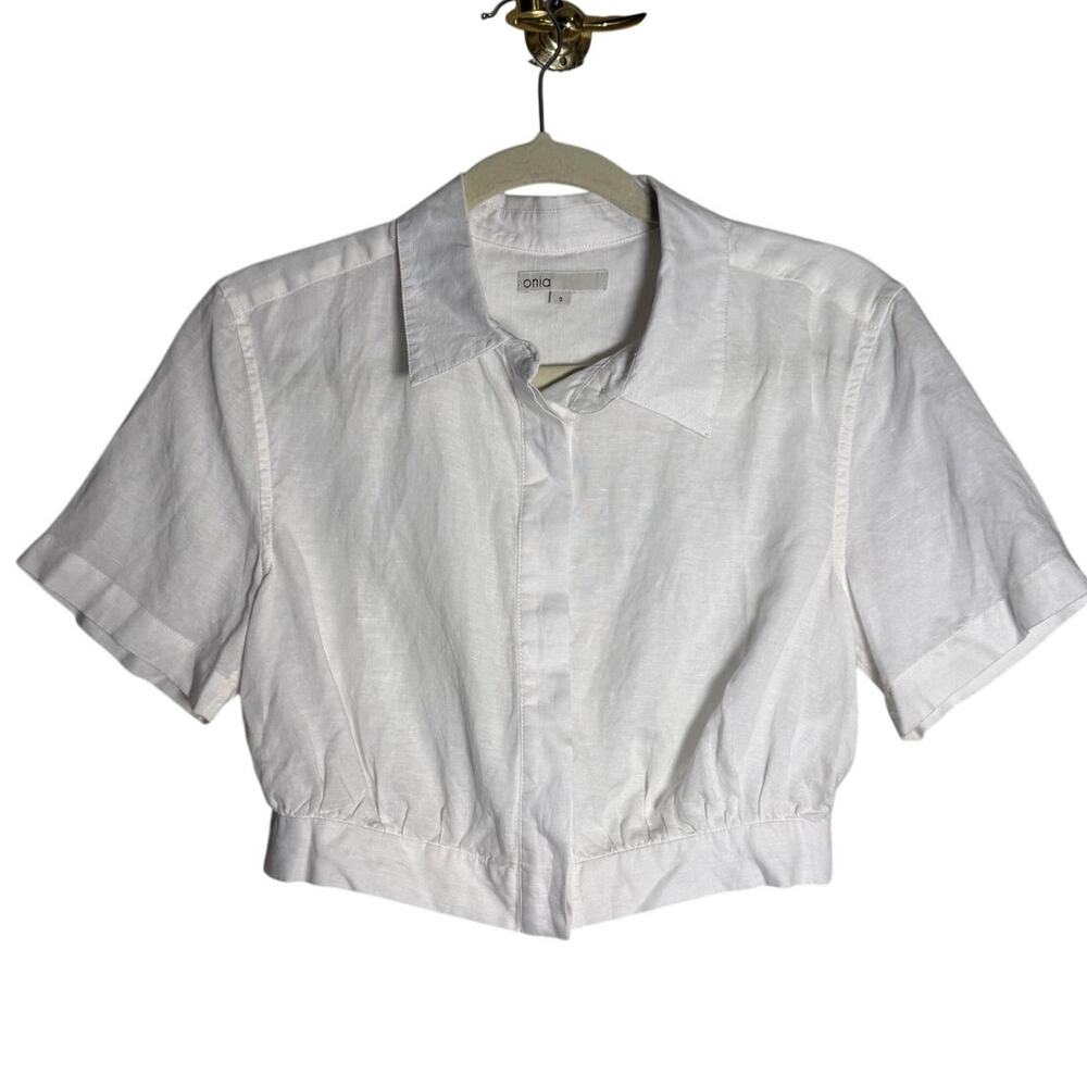 Onia Cropped Linen Blend Shirt Sz. S - Picture 5 of 9